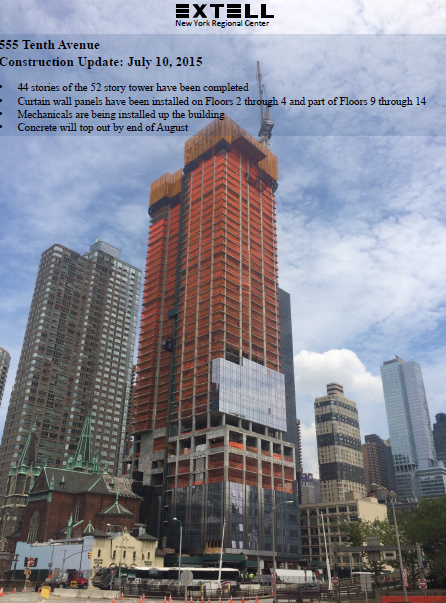 Cập nhật dự án Tòa tháp Thương Mại 555 Đại Lộ số 10 New York (Extell) tháng 7-2015