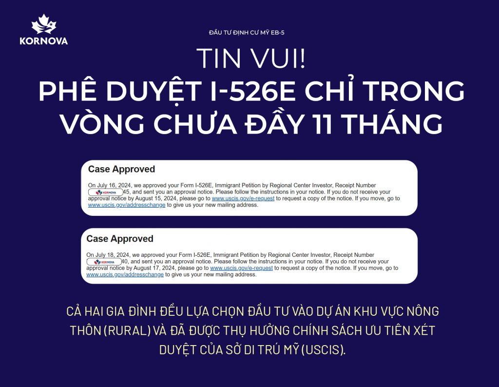 Tin Vui! Khách Hàng Kornova Dự Án Nông Thôn Casa Doa Nhận Phê Duyệt I-526E Chỉ Trong Vòng Chưa Đầy 11 Tháng
