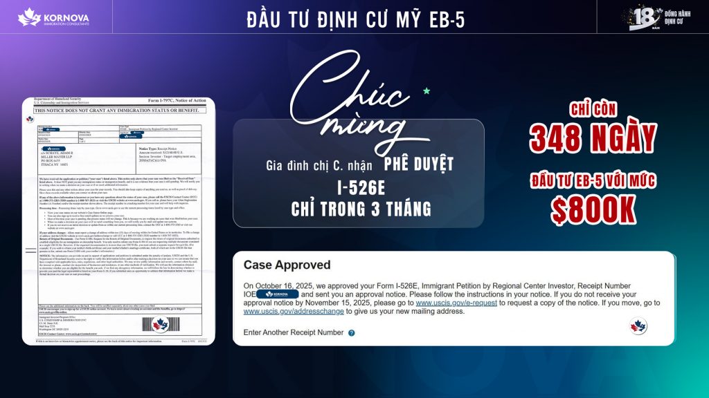 Thêm Một Phê Duyệt I-526E Trong Hơn 3 Tháng – Chuỗi Thành Công Liên Tiếp Từ Khách Hàng Kornova