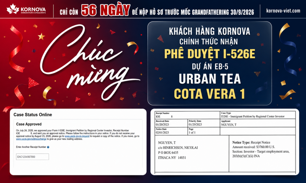 Chúc mừng Chị Nguyễn T. nhận phê duyệt I-526E EB-5 dự án Urban TEA Cota Vera 1