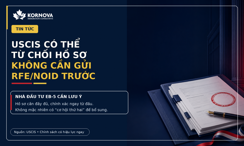 USCIS có thể từ chối hồ sơ EB-5 không cần RFE