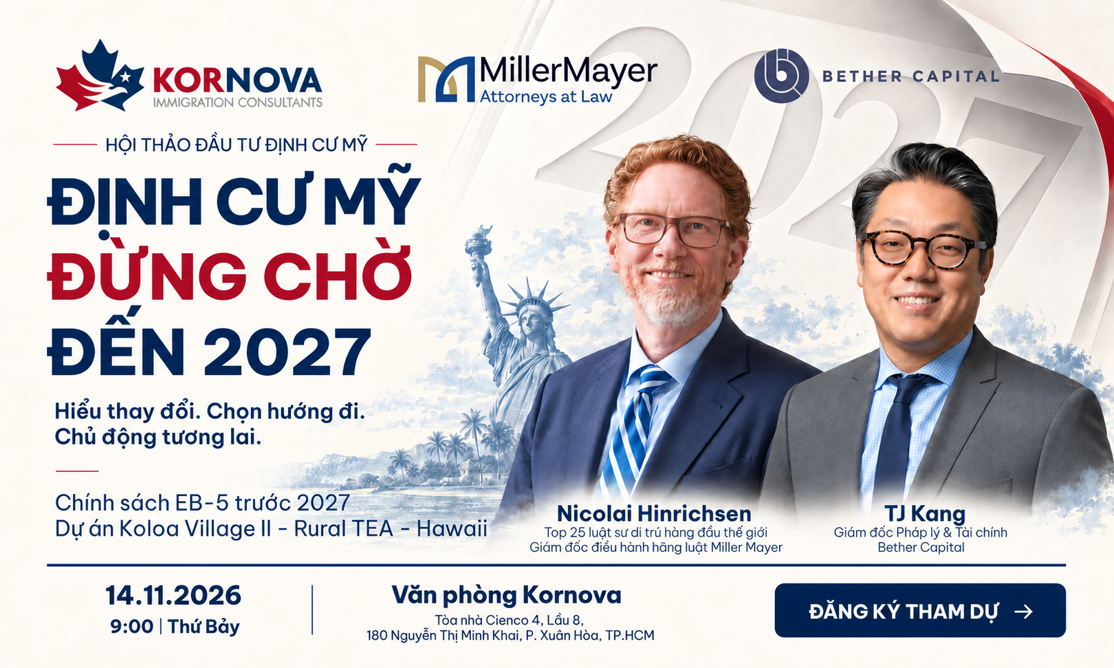 EB-5 trước thềm 2027: Gia đình cần chuẩn bị gì? Gặp gỡ nội dung chuyên sâu tại hội thảo Kornova 14/11